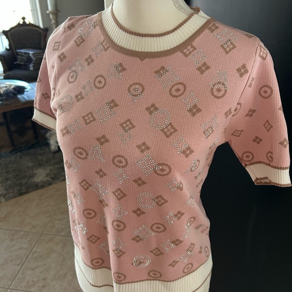 Pink Designer Patterned Knit Top - Picture 2 of 4
